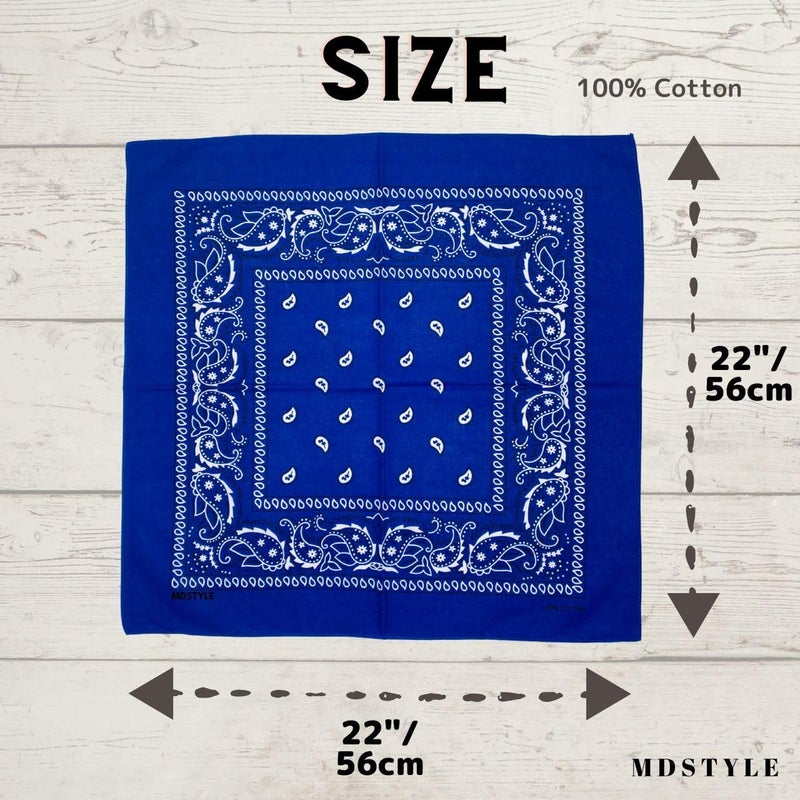 MD Style 100% Cotton Bandana for Men & Women 22" x 22" Paisley Pattern Handkerchief Headband Scarf - Image 4